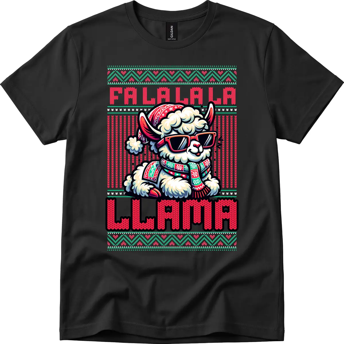 Falalala Llama Ugly Sweater T-Shirt in Black