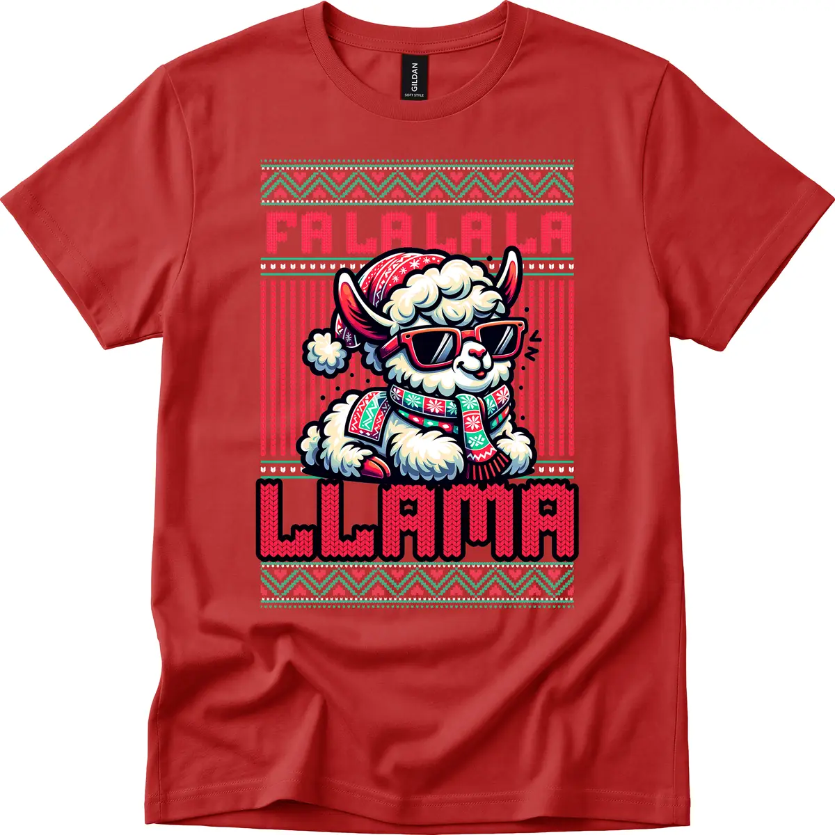 Falalala Llama Ugly Sweater T-Shirt in Red