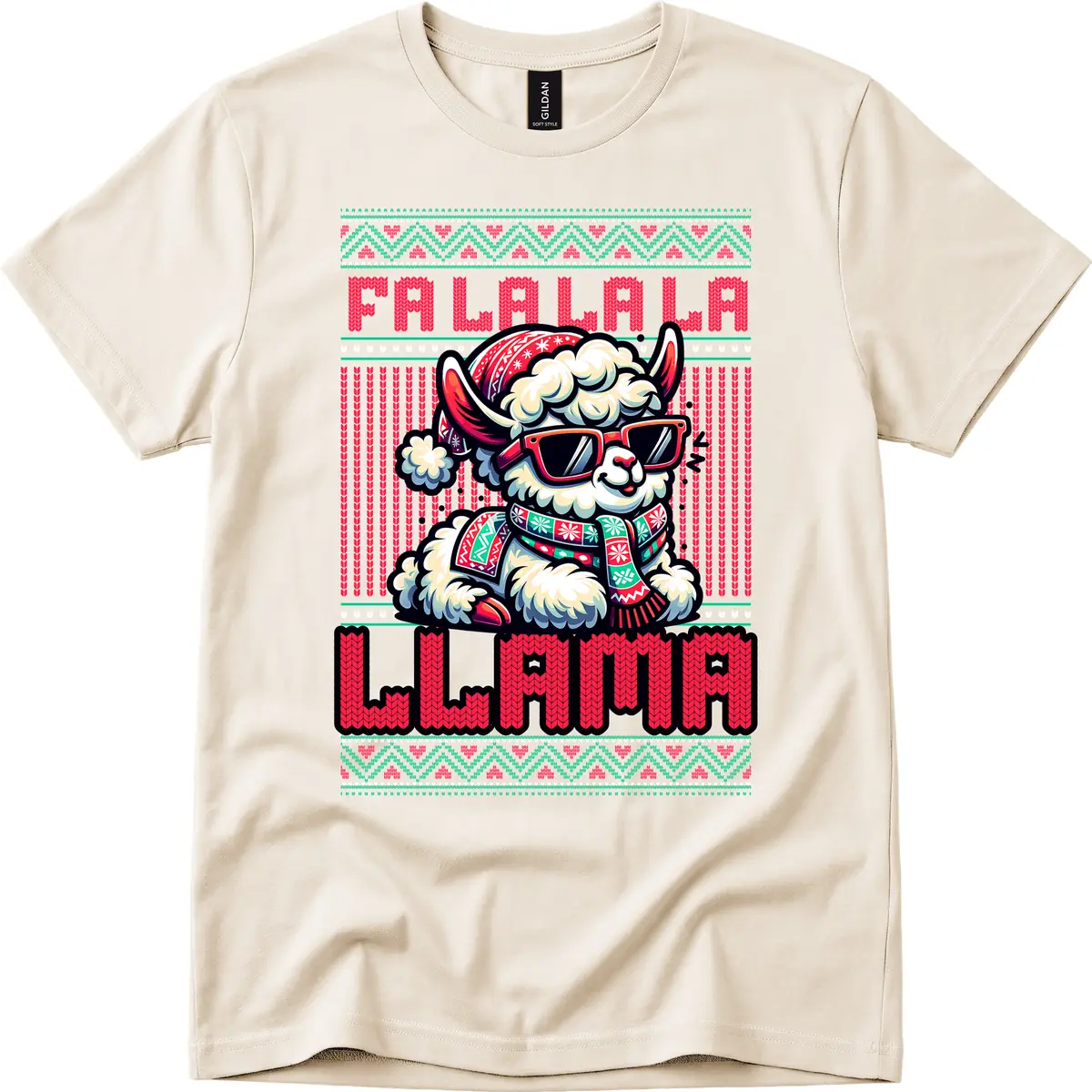 Falalala Llama Ugly Sweater T-Shirt in Natural