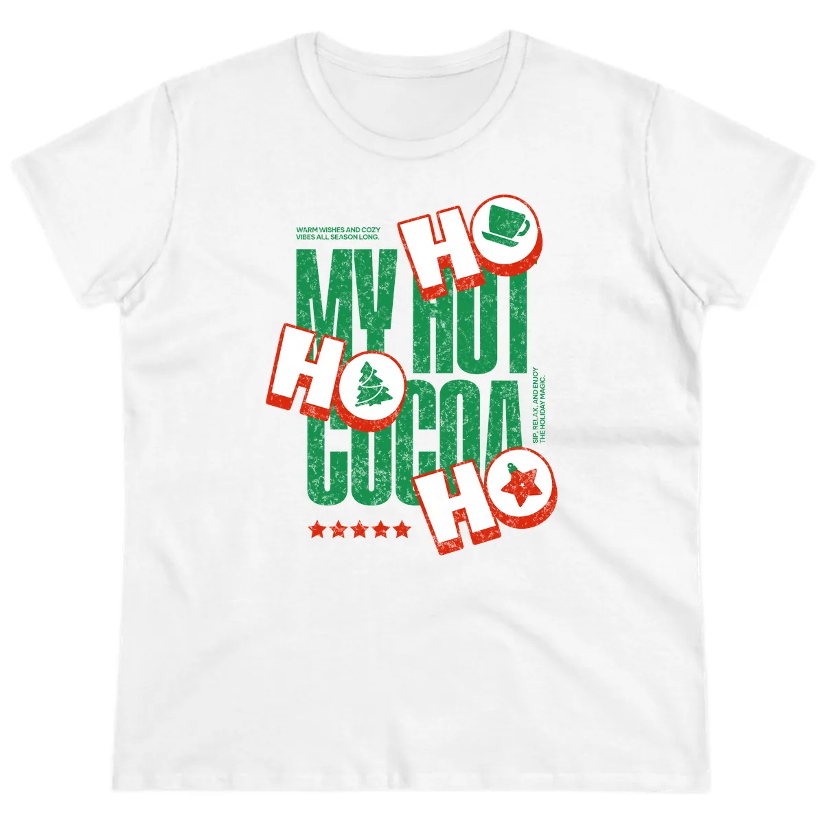 My Hot Cocoa Ho Ho Ho Ladies Tee in White