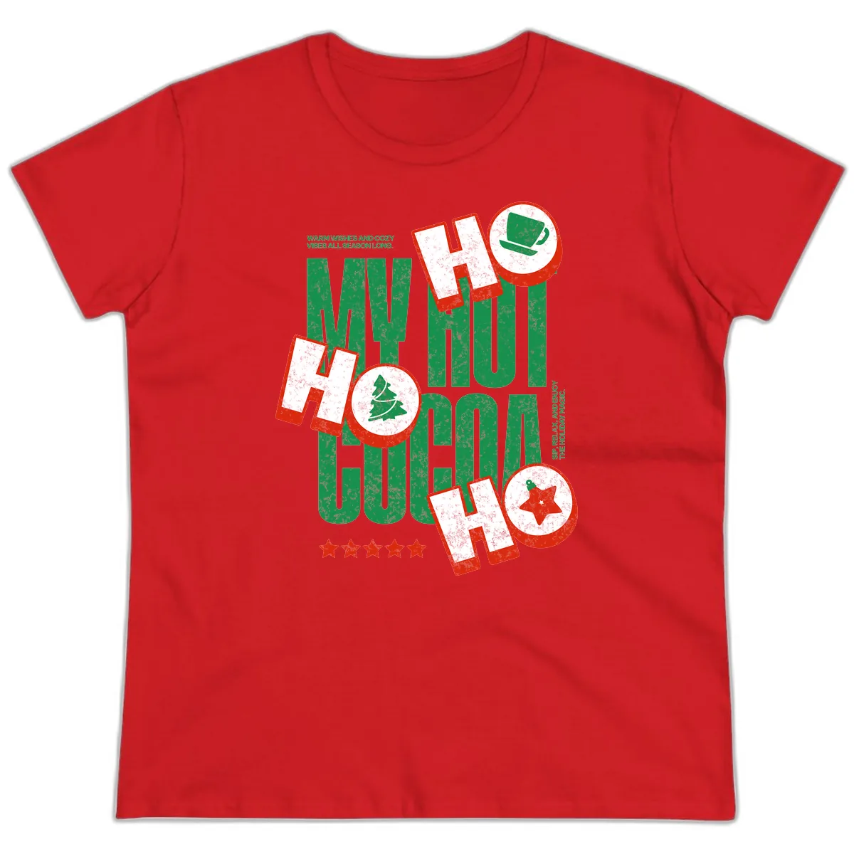 My Hot Cocoa Ho Ho Ho Ladies Tee in Red