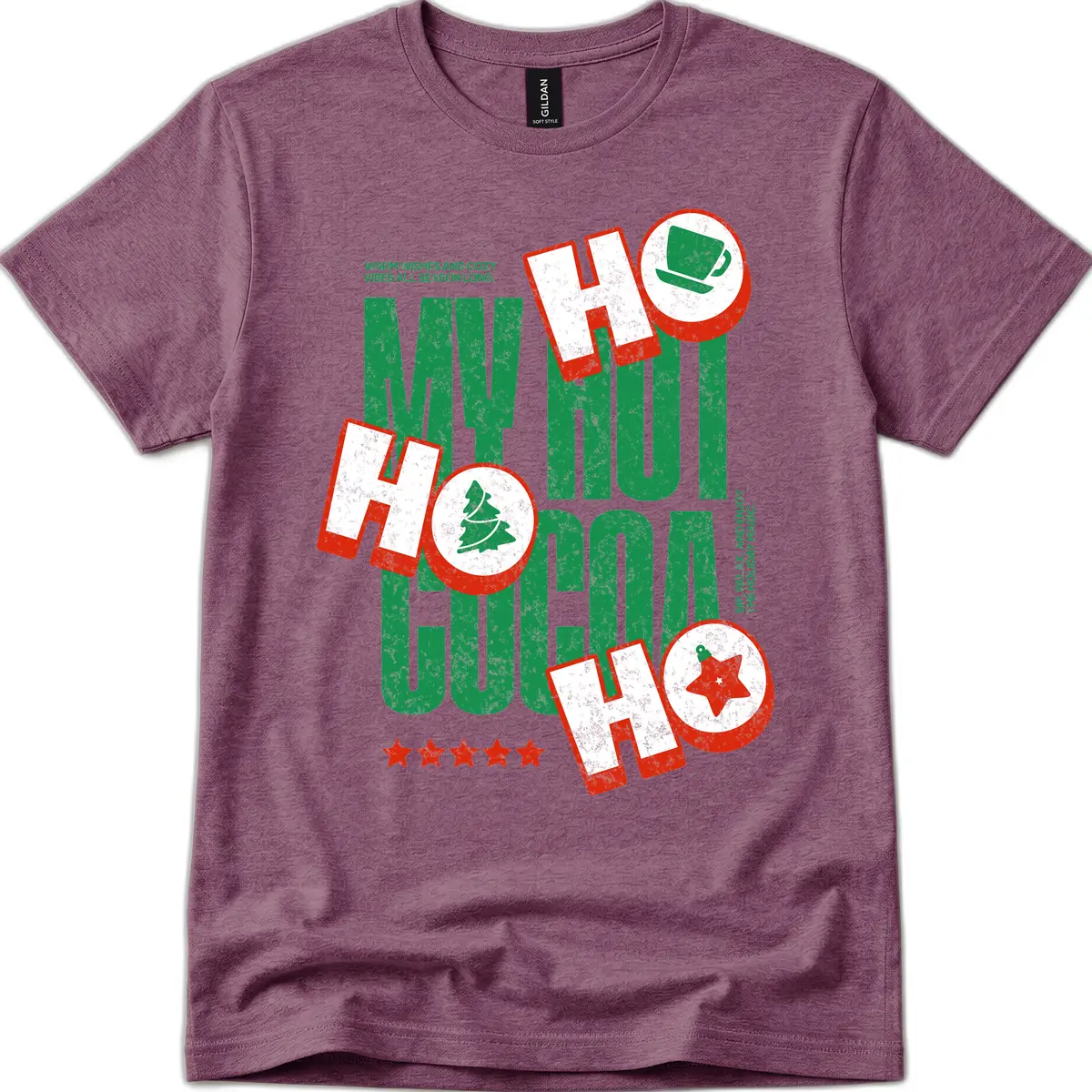 My Hot Cocoa Ho Ho Ho T-Shirt in Heather Maroon