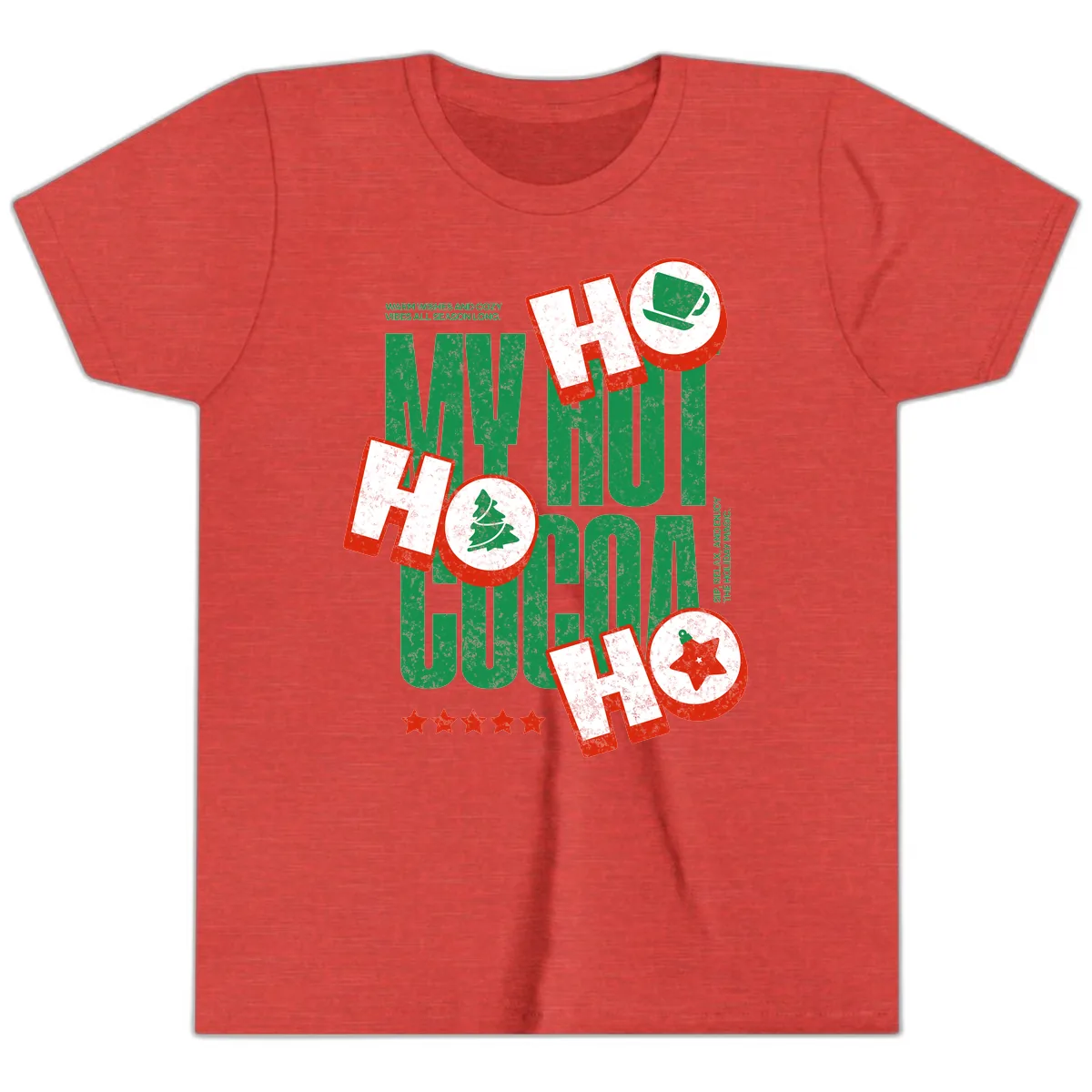 My Hot Cocoa Ho Ho Ho Youth T-Shirt in Heather Red
