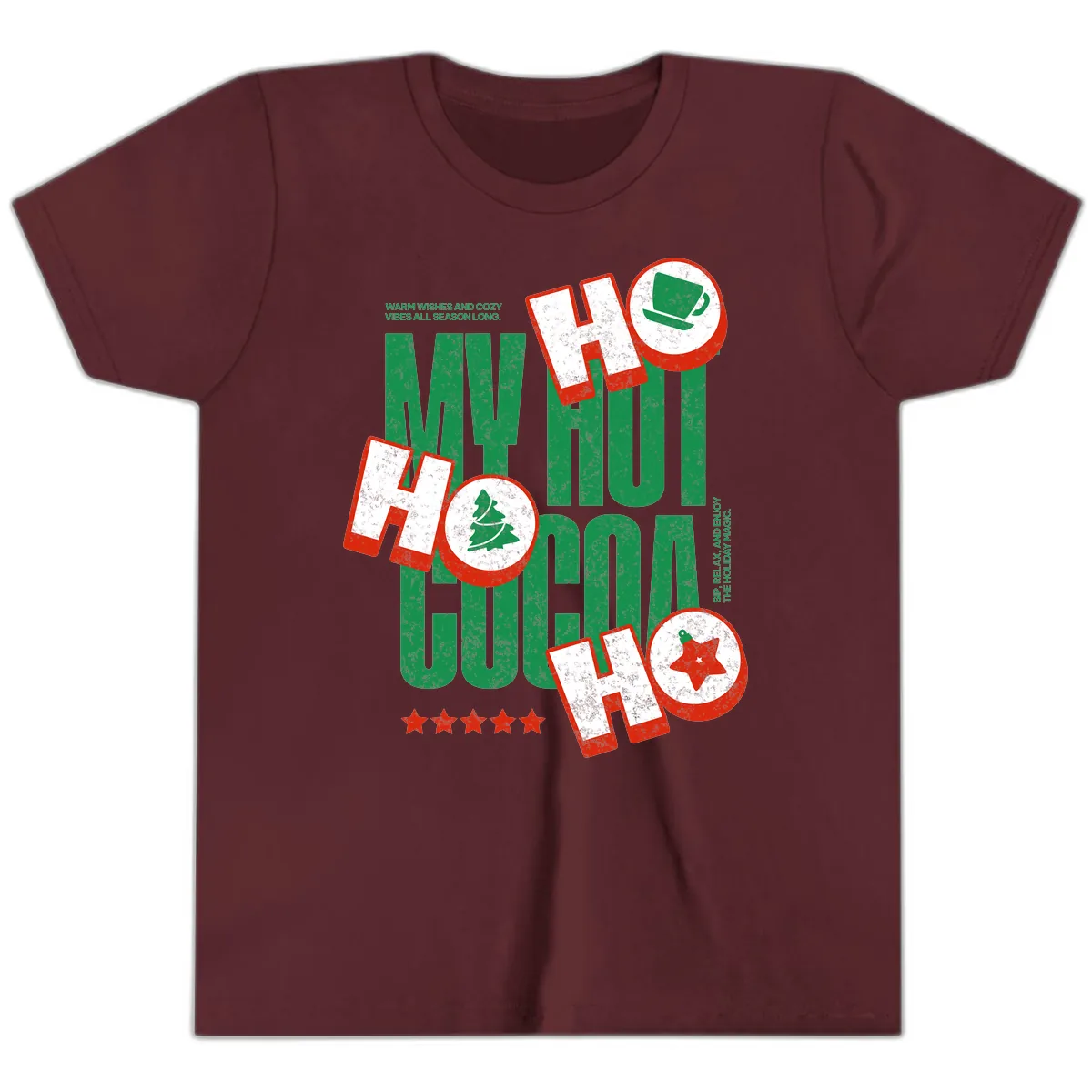 My Hot Cocoa Ho Ho Ho Youth T-Shirt in Maroon