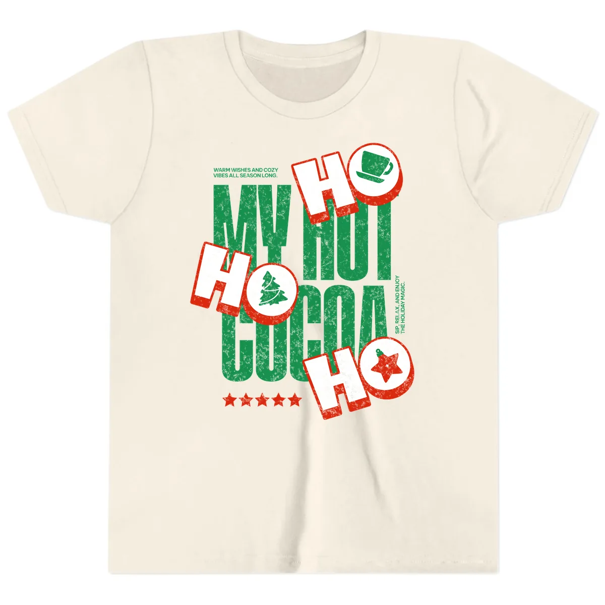 My Hot Cocoa Ho Ho Ho Youth T-Shirt in Natural