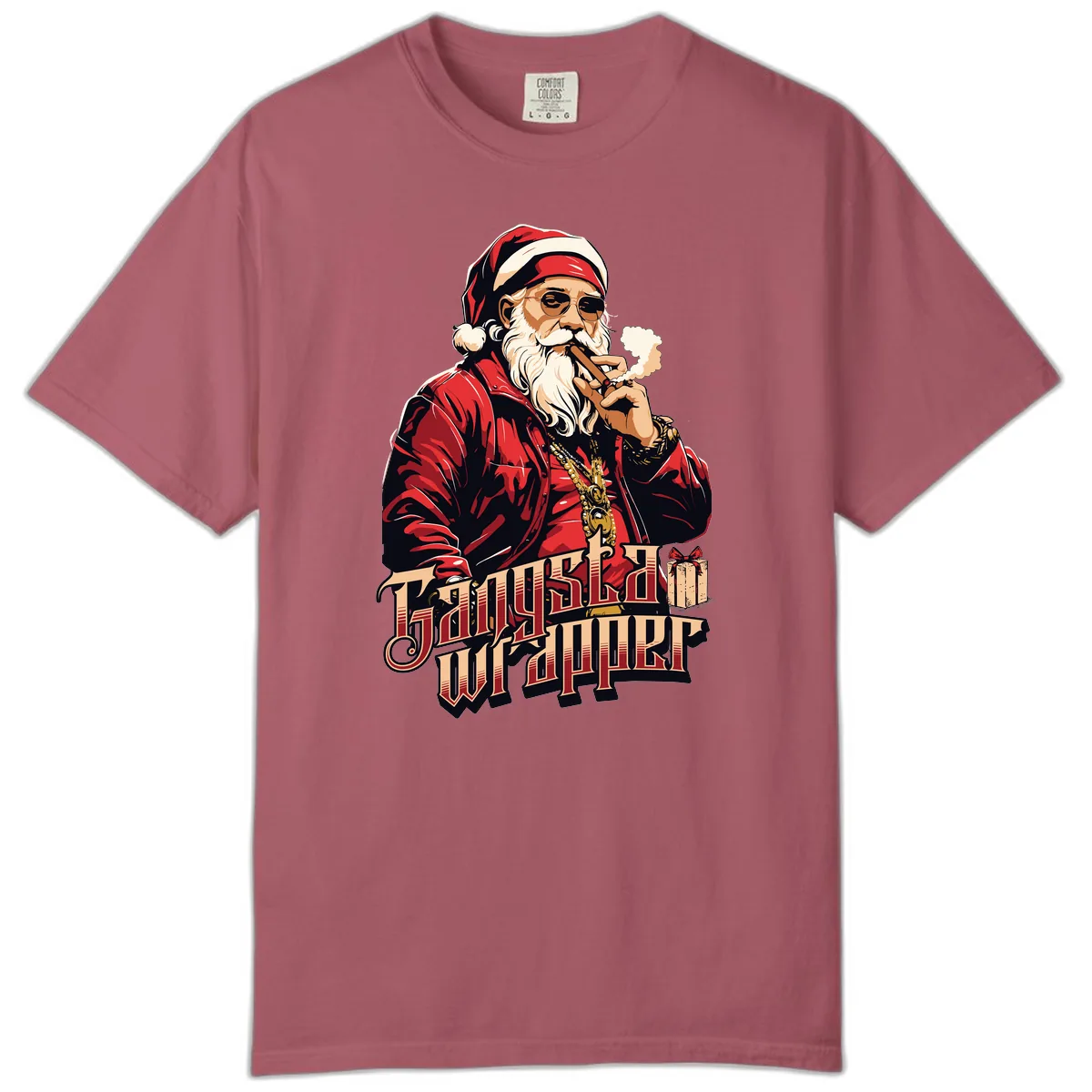 Gangsta Wrapper Christmas Design Comfort Color in Crimson