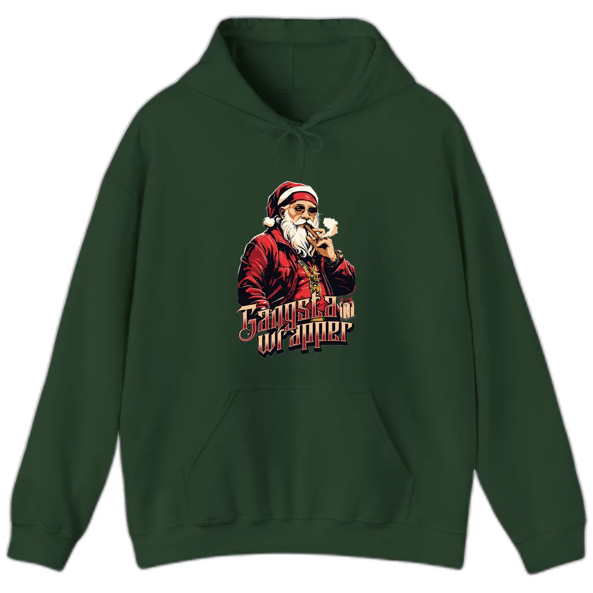 Gangsta Wrapper Christmas Design Hoodie in Forest Green