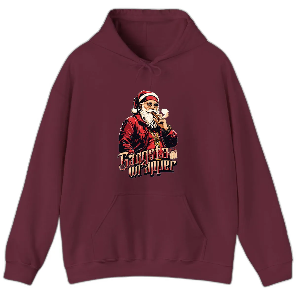 Gangsta Wrapper Christmas Design Hoodie in Maroon