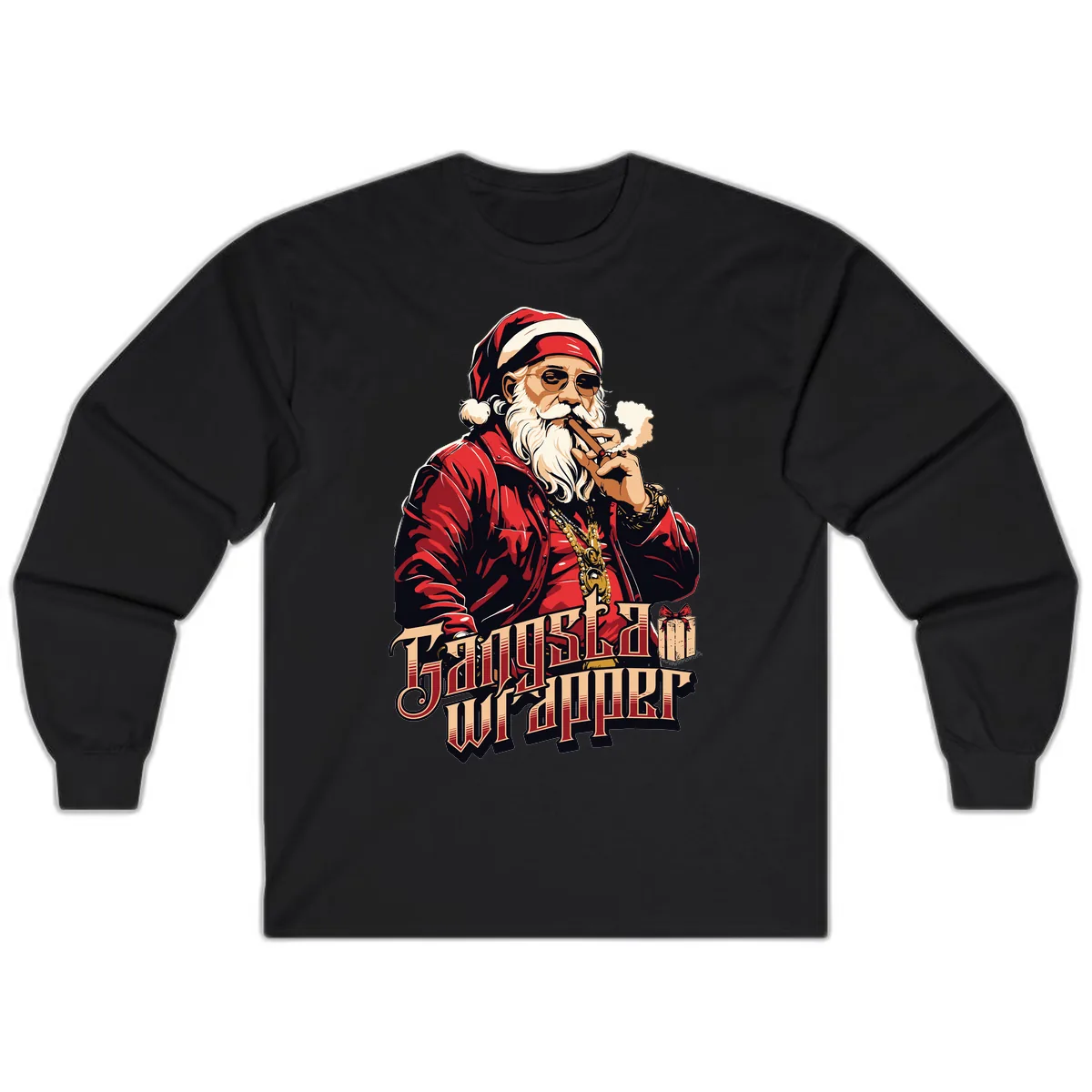 Gangsta Wrapper Christmas Design Long Sleeve in Black