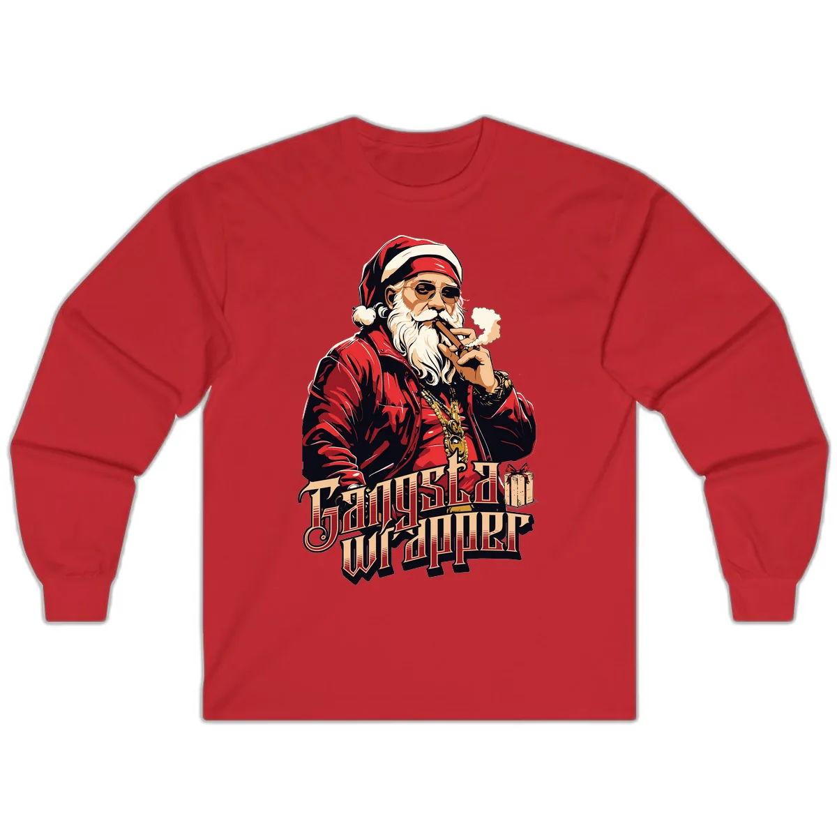 Gangsta Wrapper Christmas Design Long Sleeve in Red