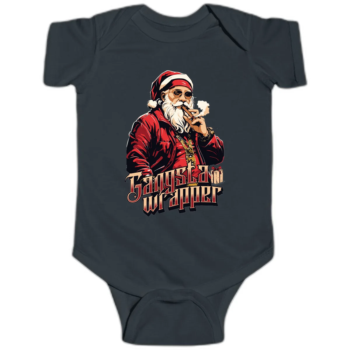 Gangsta Wrapper Christmas Design Baby Onesie in Black