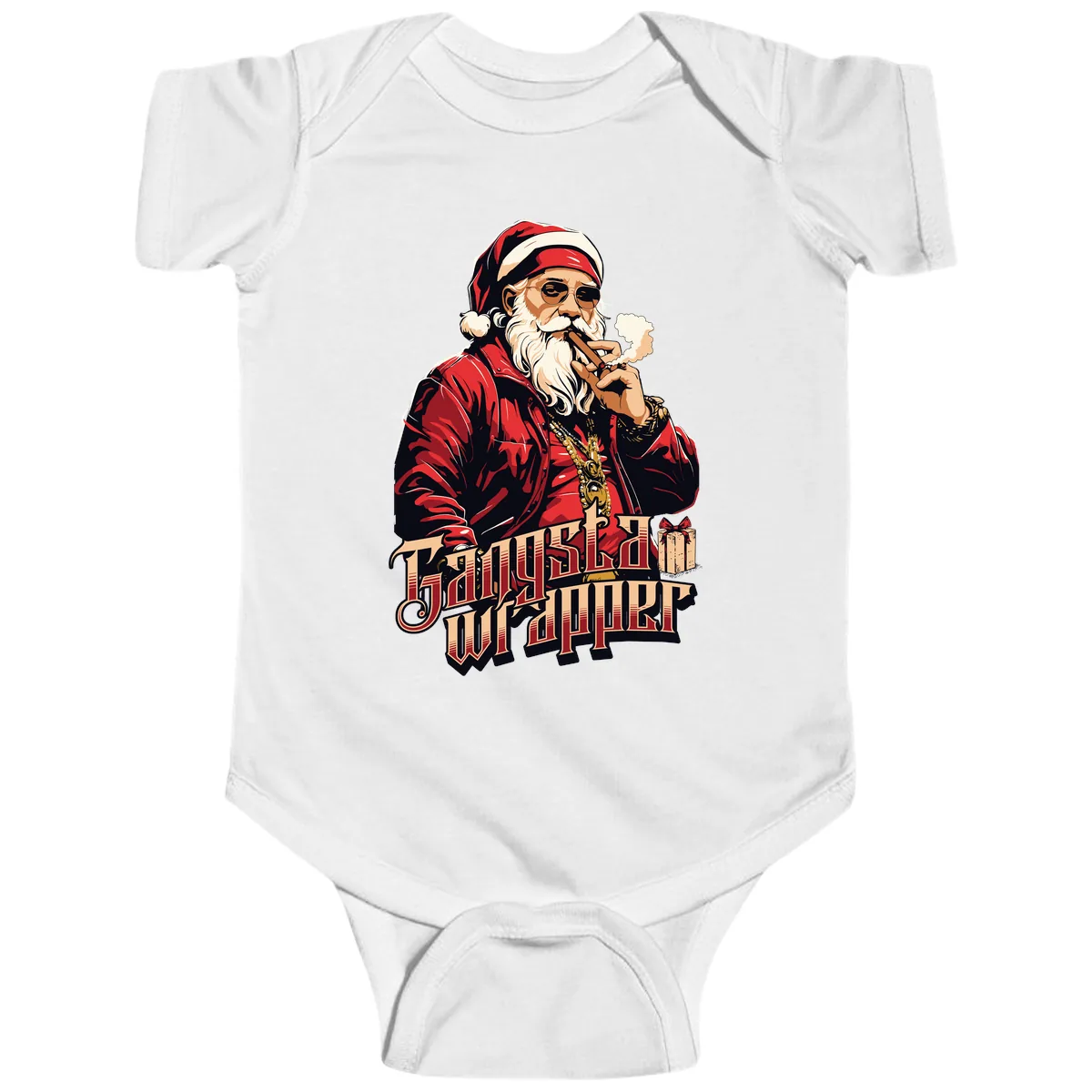 Gangsta Wrapper Christmas Design Baby Onesie in White