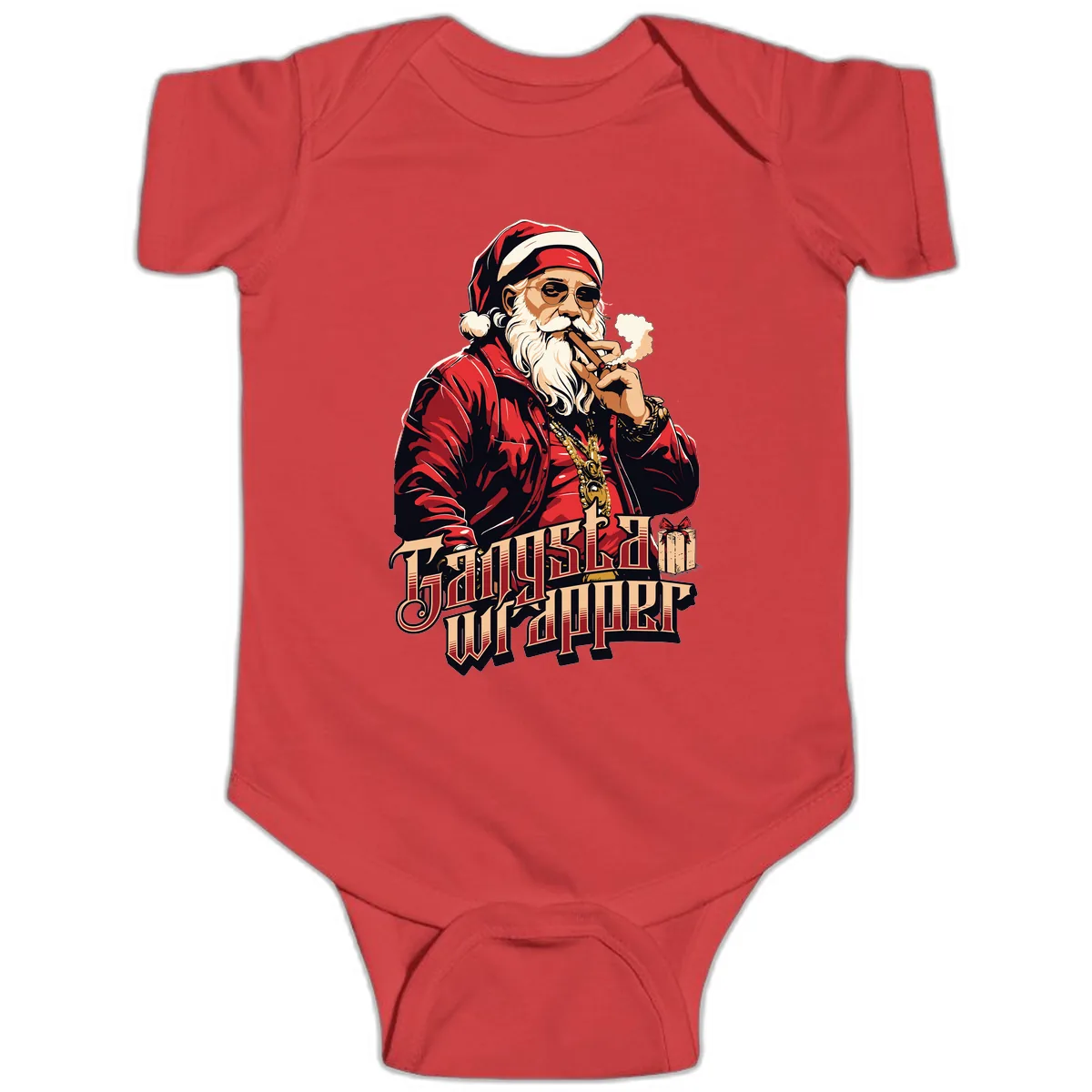 Gangsta Wrapper Christmas Design Baby Onesie in Red