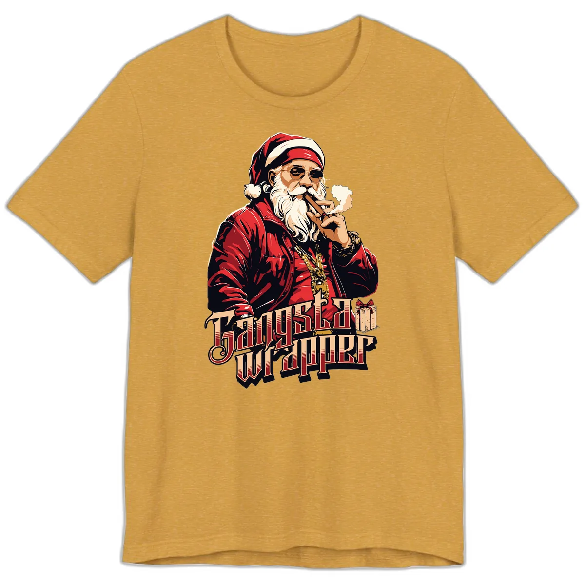 Gangsta Wrapper Christmas Design Premium T-Shirt in Heather Mustard