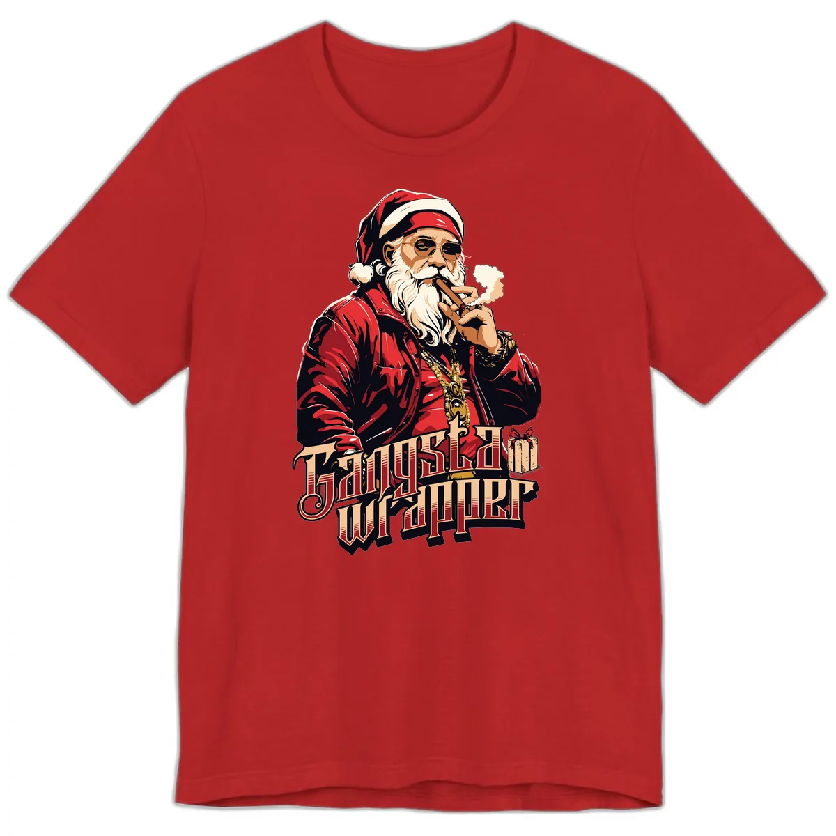 Gangsta Wrapper Christmas Design Premium T-Shirt in Red
