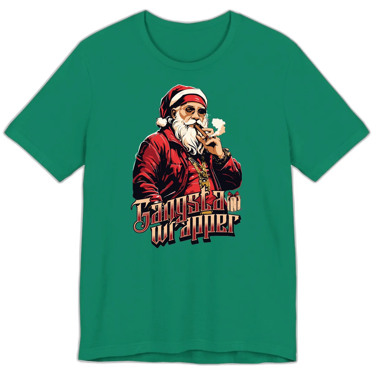 Gangsta Wrapper Christmas Design Premium T-Shirt in Kelly