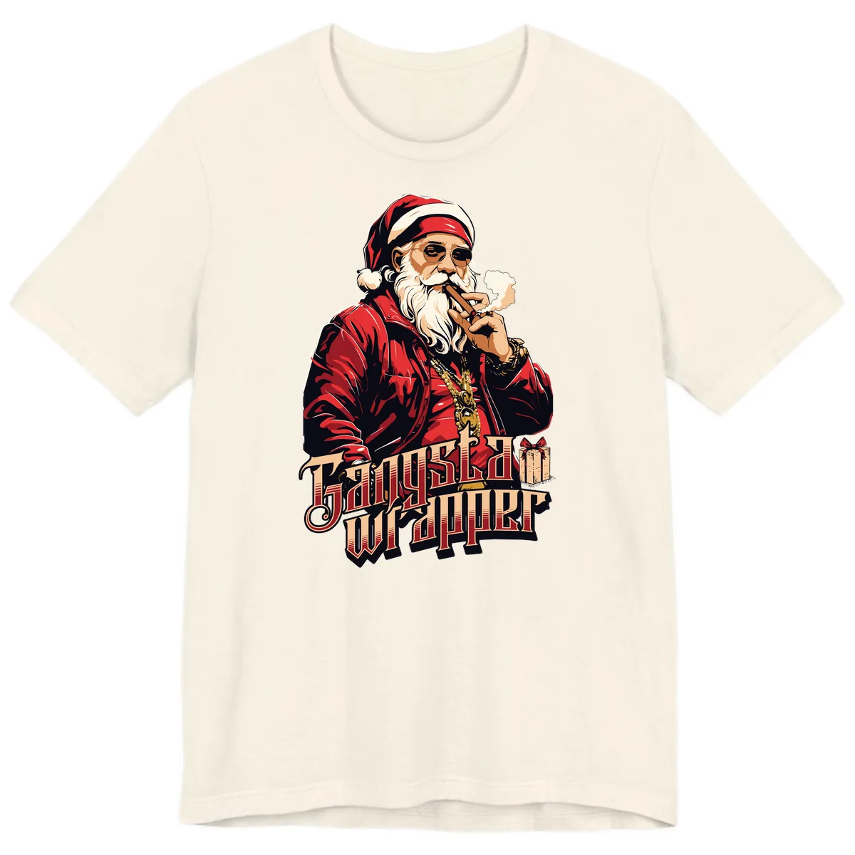 Gangsta Wrapper Christmas Design Premium T-Shirt in Natural
