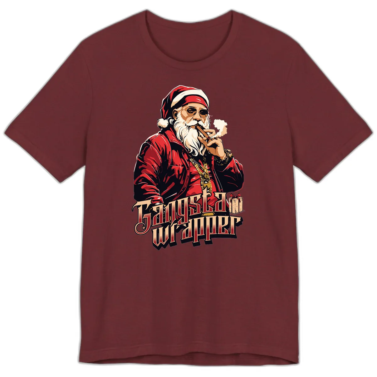 Gangsta Wrapper Christmas Design Premium T-Shirt in Heather Cardinal