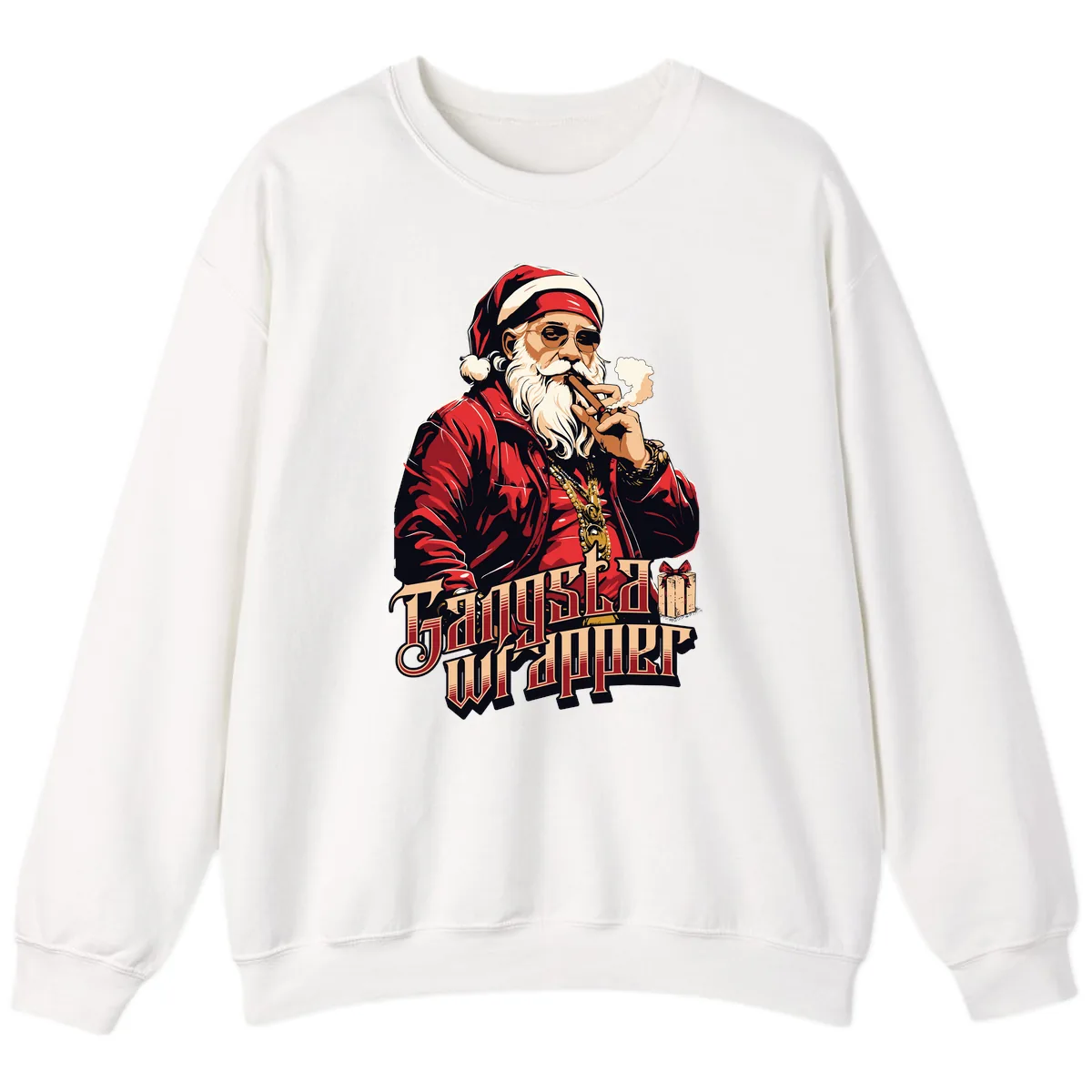 Gangsta Wrapper Christmas Design Sweatshirt in White