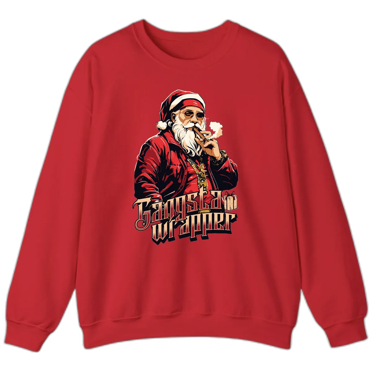 Gangsta Wrapper Christmas Design Sweatshirt in Red