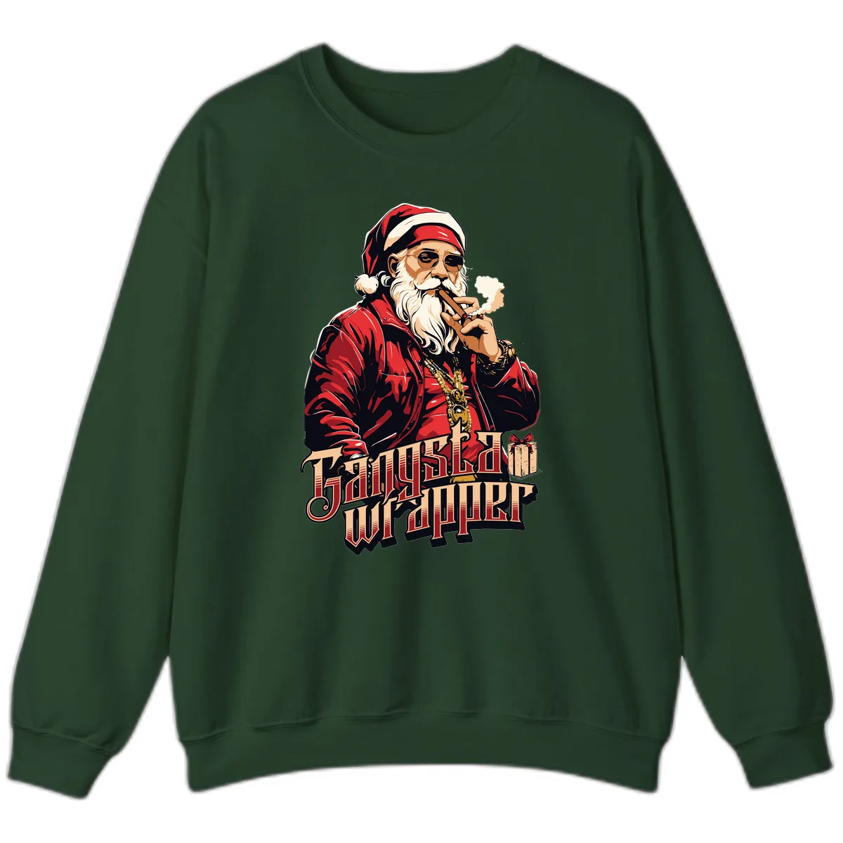 Gangsta Wrapper Christmas Design Sweatshirt in Forest Green