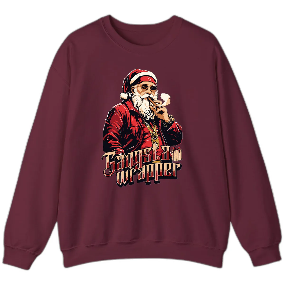 Gangsta Wrapper Christmas Design Sweatshirt in Maroon