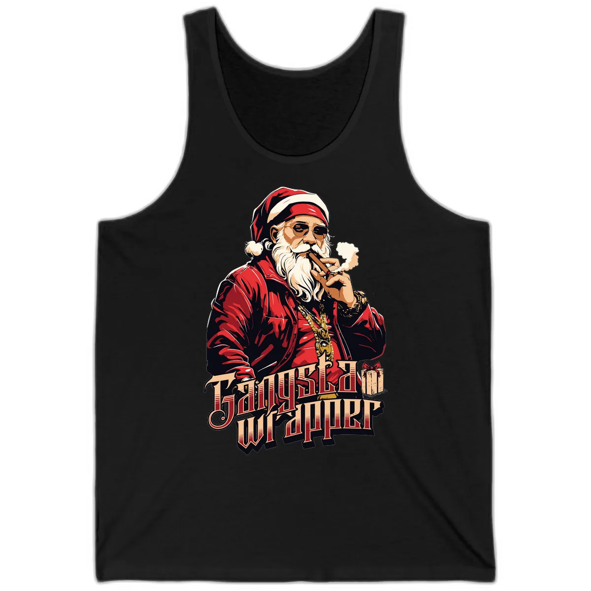 Gangsta Wrapper Christmas Design Tank in Black