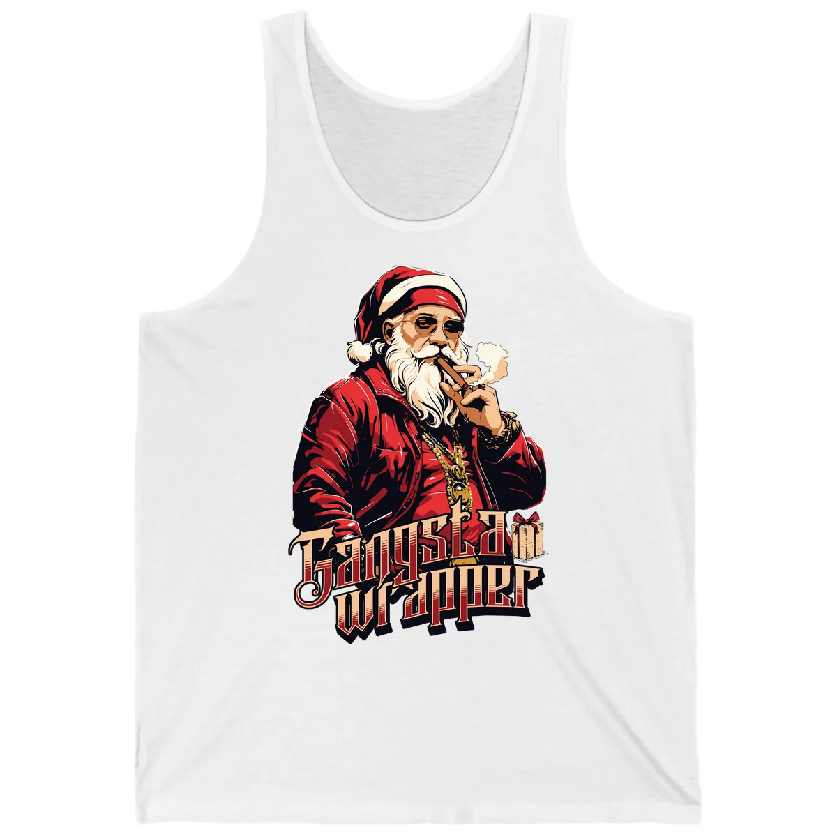 Gangsta Wrapper Christmas Design Tank in White