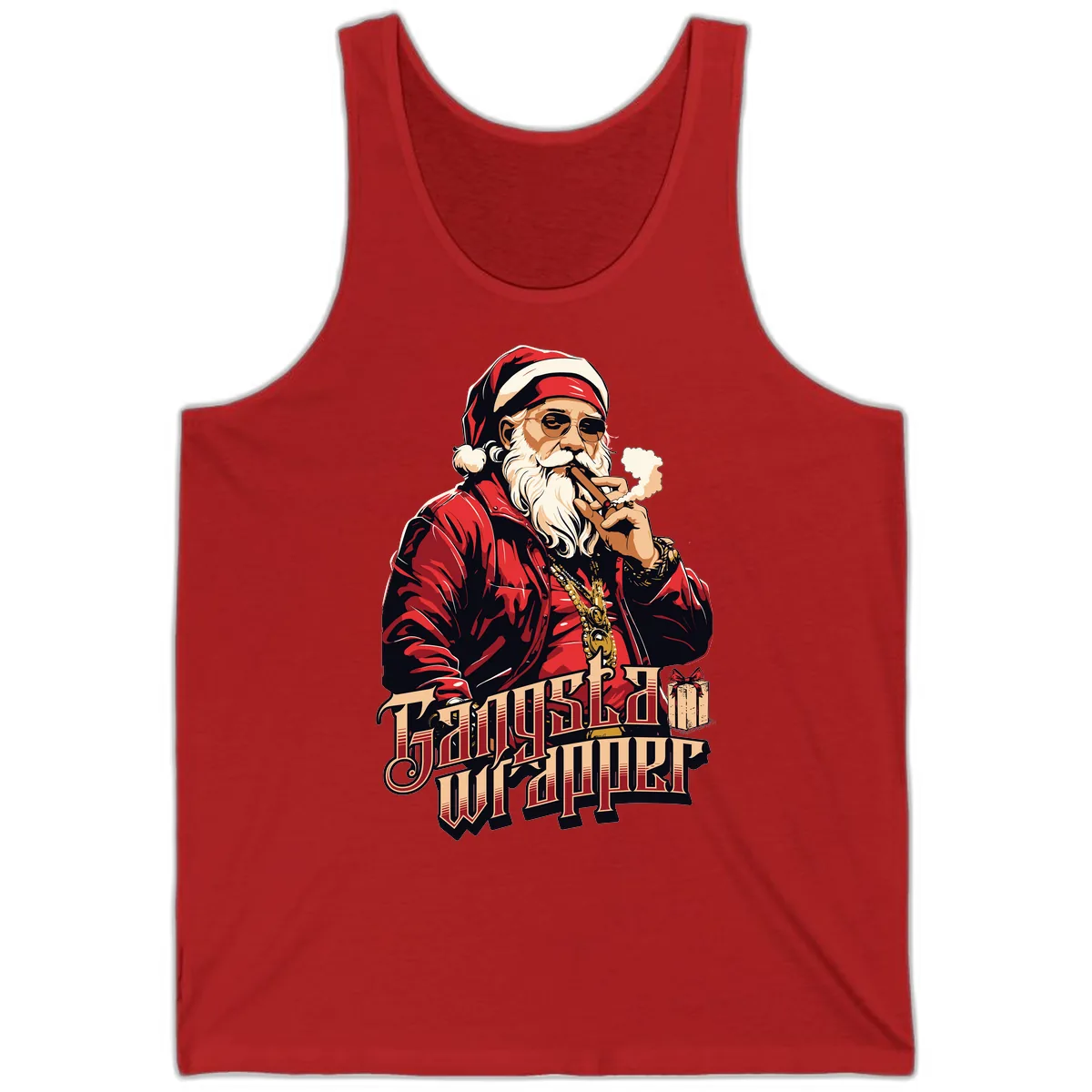 Gangsta Wrapper Christmas Design Tank in Red
