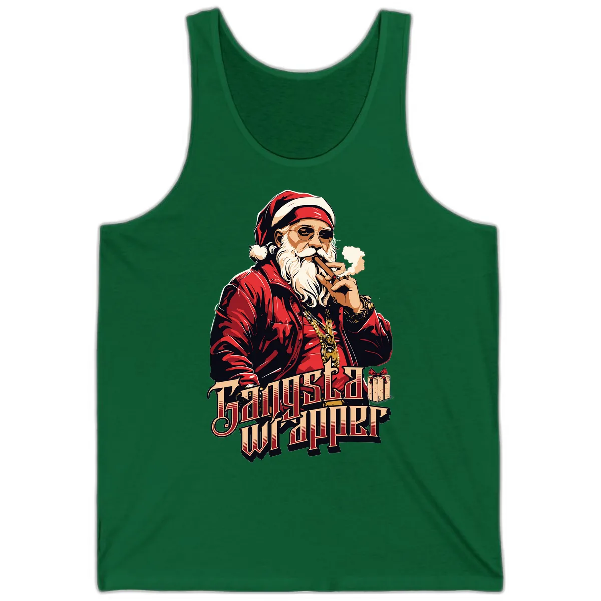 Gangsta Wrapper Christmas Design Tank in Kelly
