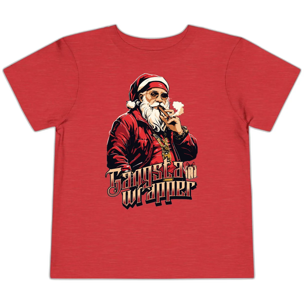 Gangsta Wrapper Christmas Design Toddler T-Shirt in Heather Red