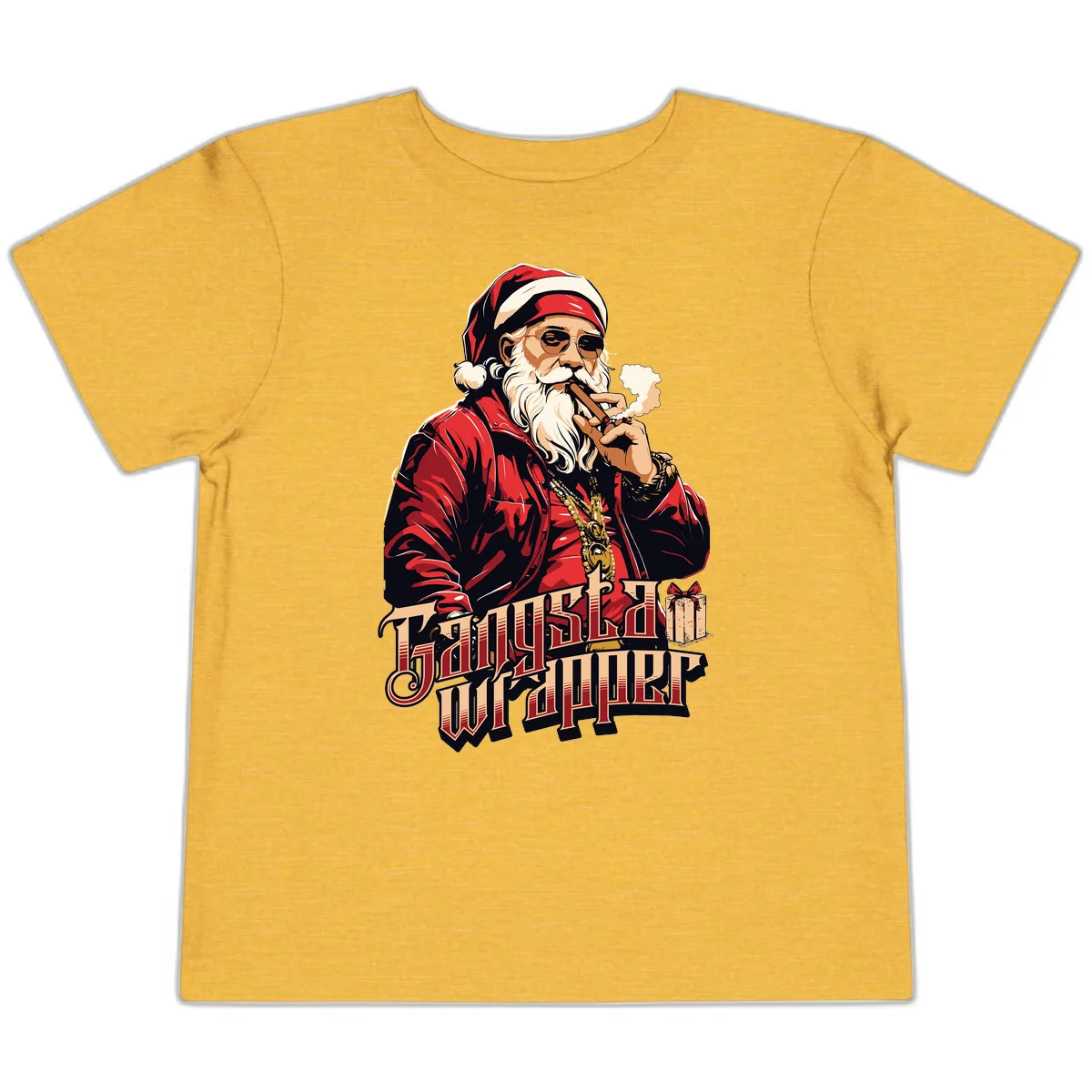 Gangsta Wrapper Christmas Design Toddler T-Shirt in Heather Yellow Gold