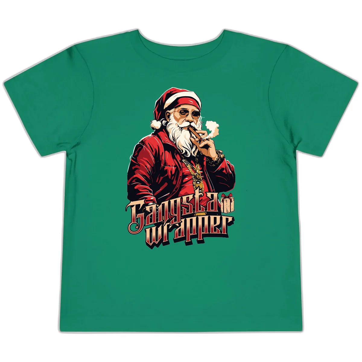 Gangsta Wrapper Christmas Design Toddler T-Shirt in Kelly