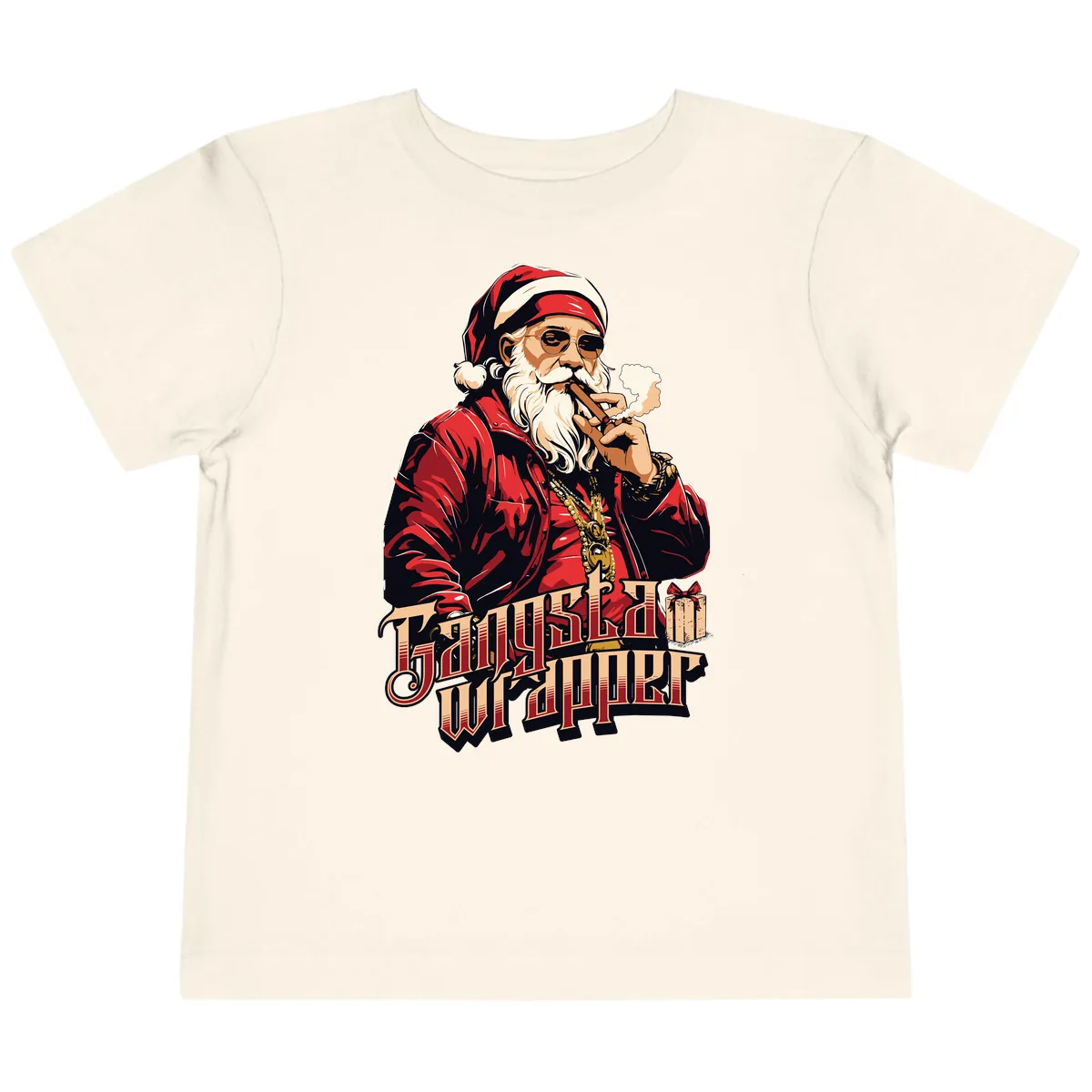 Gangsta Wrapper Christmas Design Toddler T-Shirt in Natural