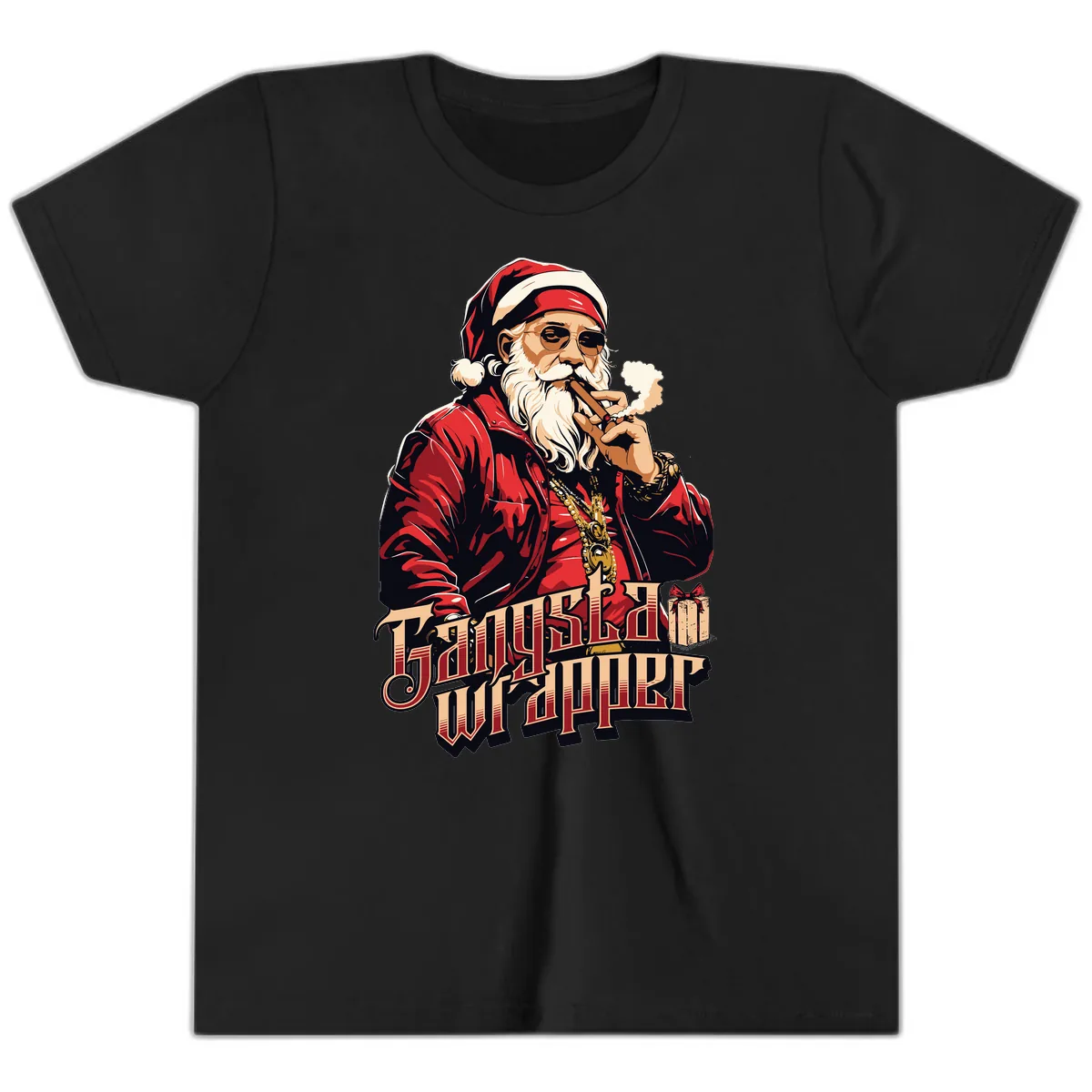 Gangsta Wrapper Christmas Design Youth T-Shirt in Black