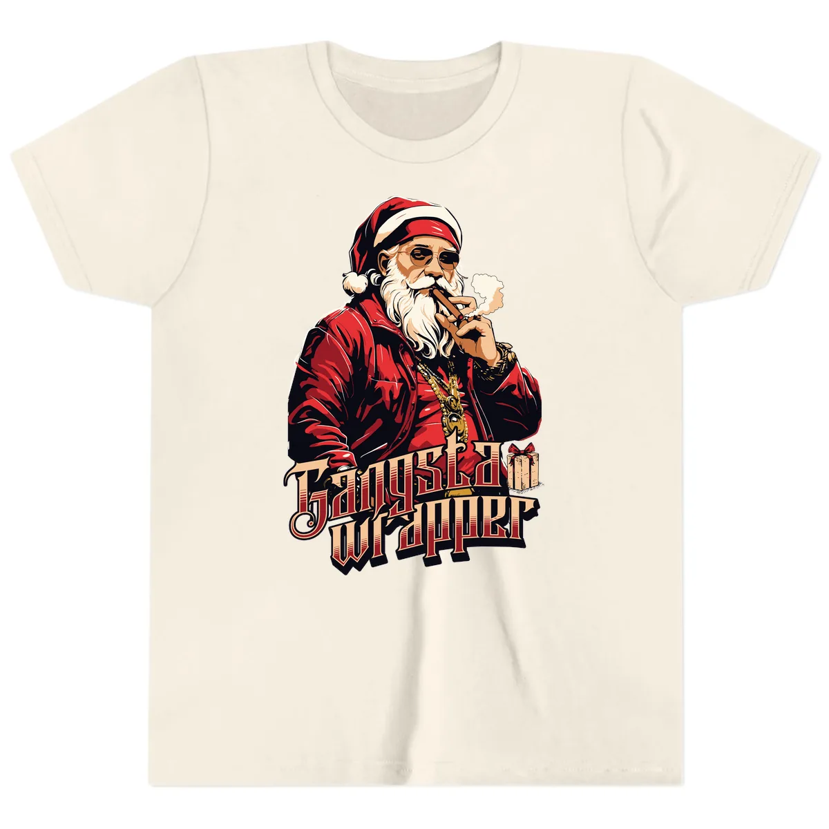 Gangsta Wrapper Christmas Design Youth T-Shirt in Natural