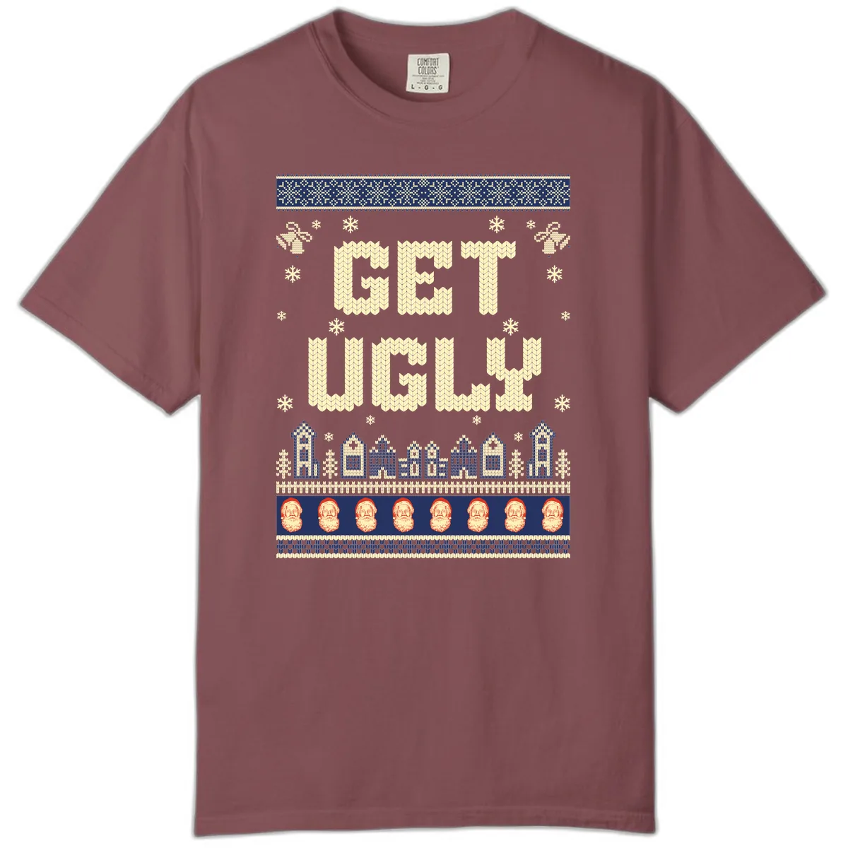 Get Ugly Christmas Sweater Design Comfort Color in Brick