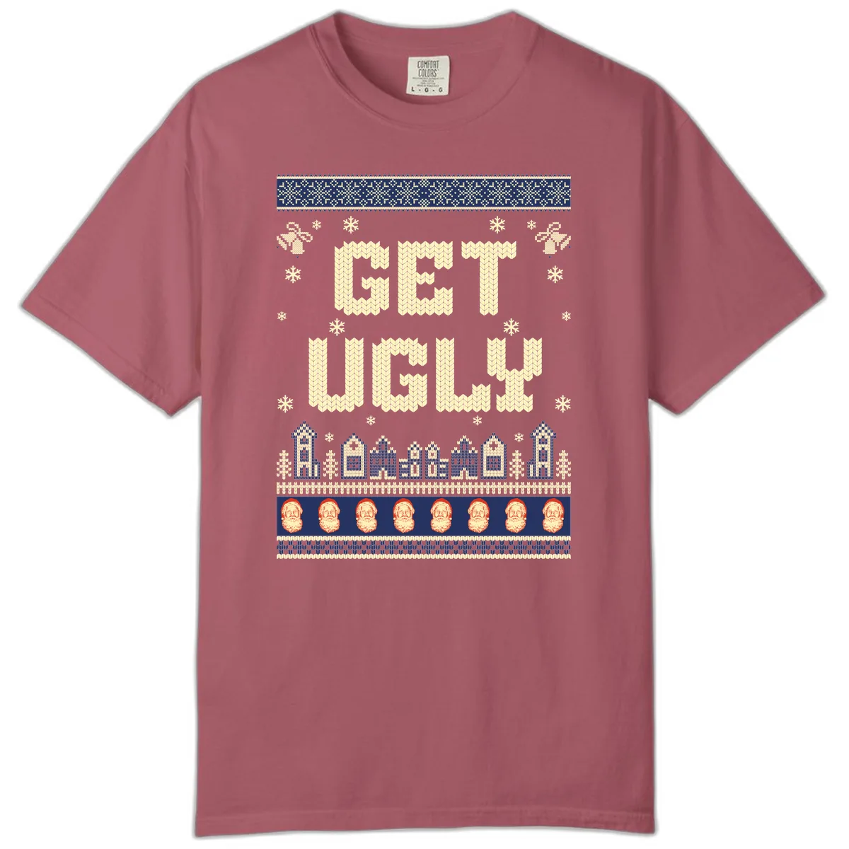 Get Ugly Christmas Sweater Design Comfort Color in Crimson