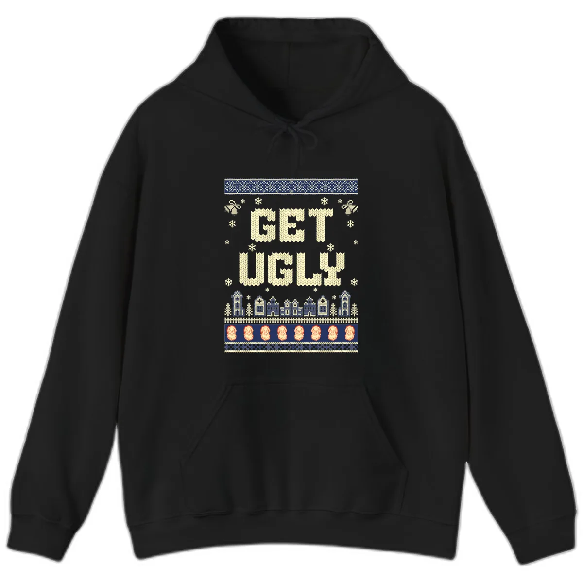 Get Ugly Christmas Sweater Design Hoodie in Black