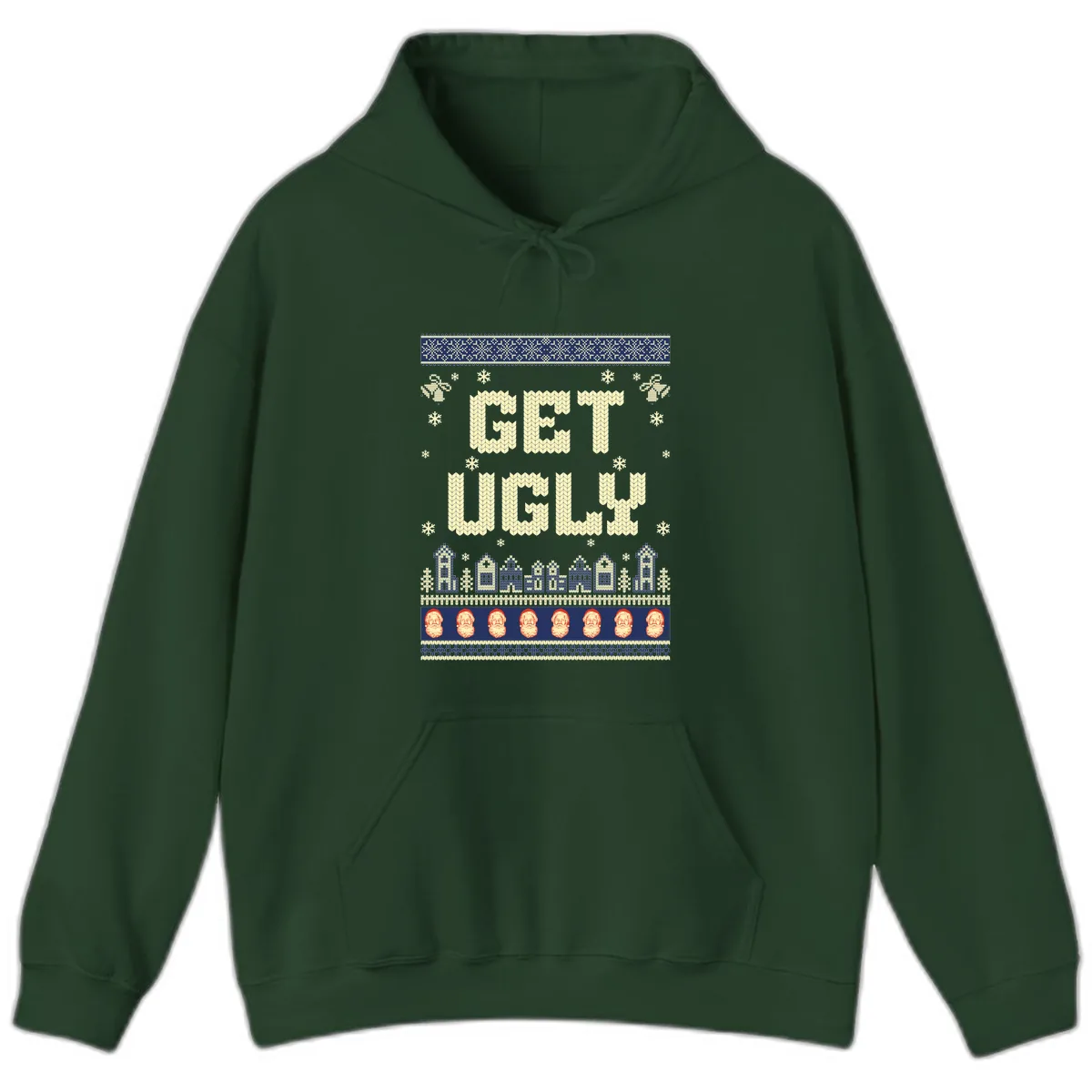 Get Ugly Christmas Sweater Design Hoodie in Forest Green