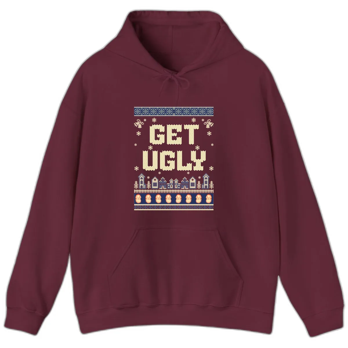 Get Ugly Christmas Sweater Design Hoodie in Maroon