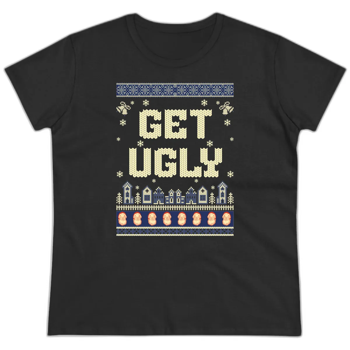 Get Ugly Christmas Sweater Design Ladies Tee in Black
