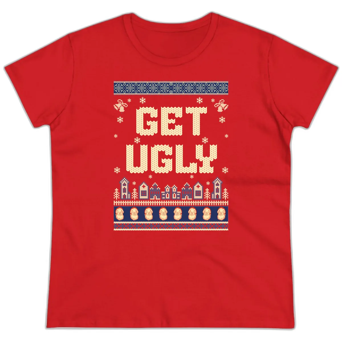 Get Ugly Christmas Sweater Design Ladies Tee in Red