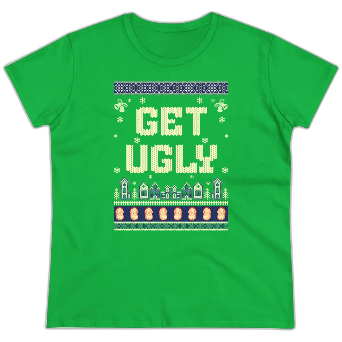 Get Ugly Christmas Sweater Design Ladies Tee in Irish Green