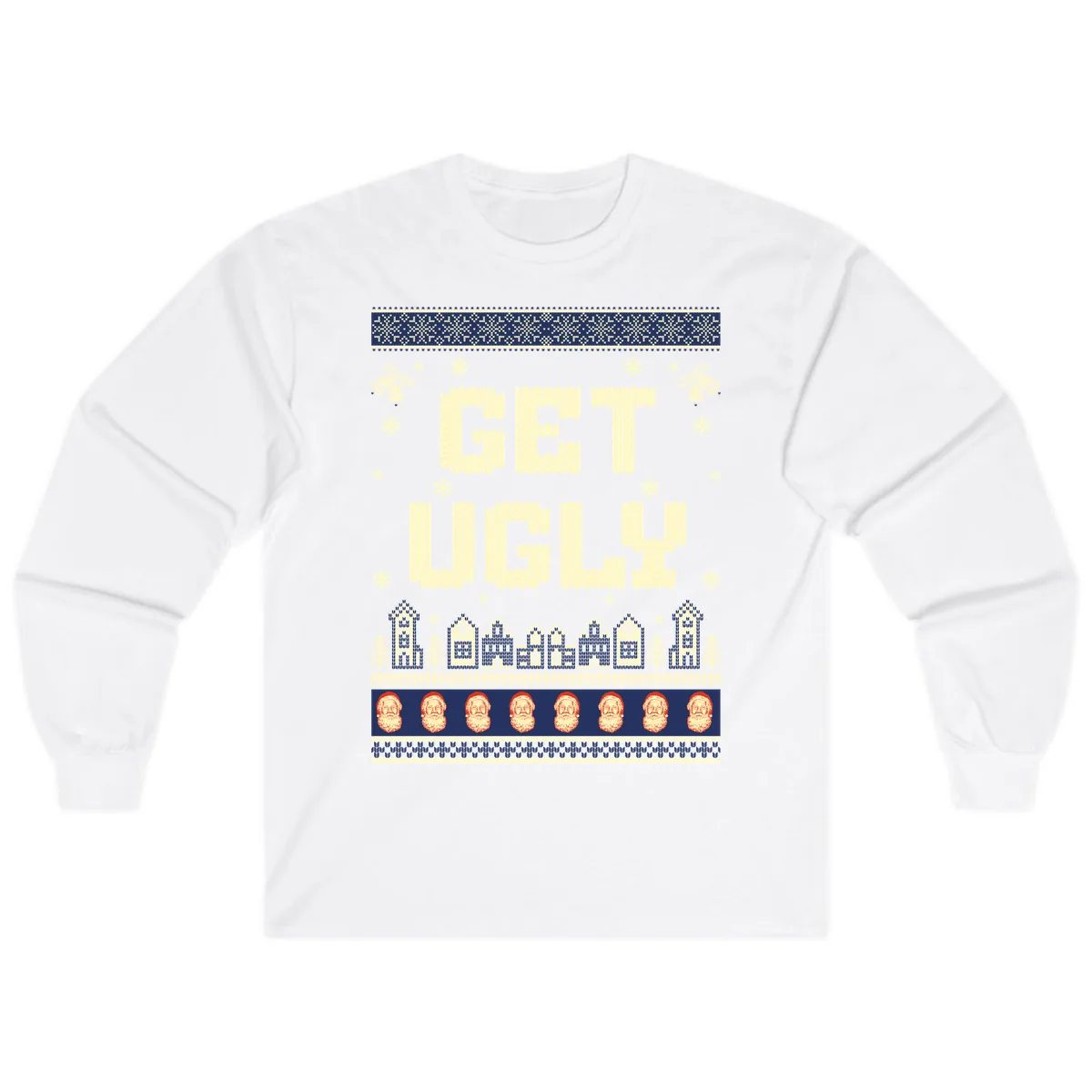Get Ugly Christmas Sweater Design Long Sleeve in White