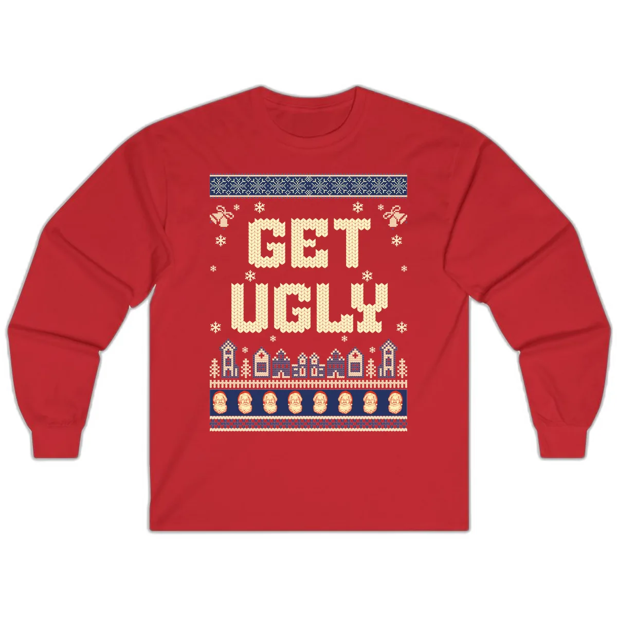 Get Ugly Christmas Sweater Design Long Sleeve in Red