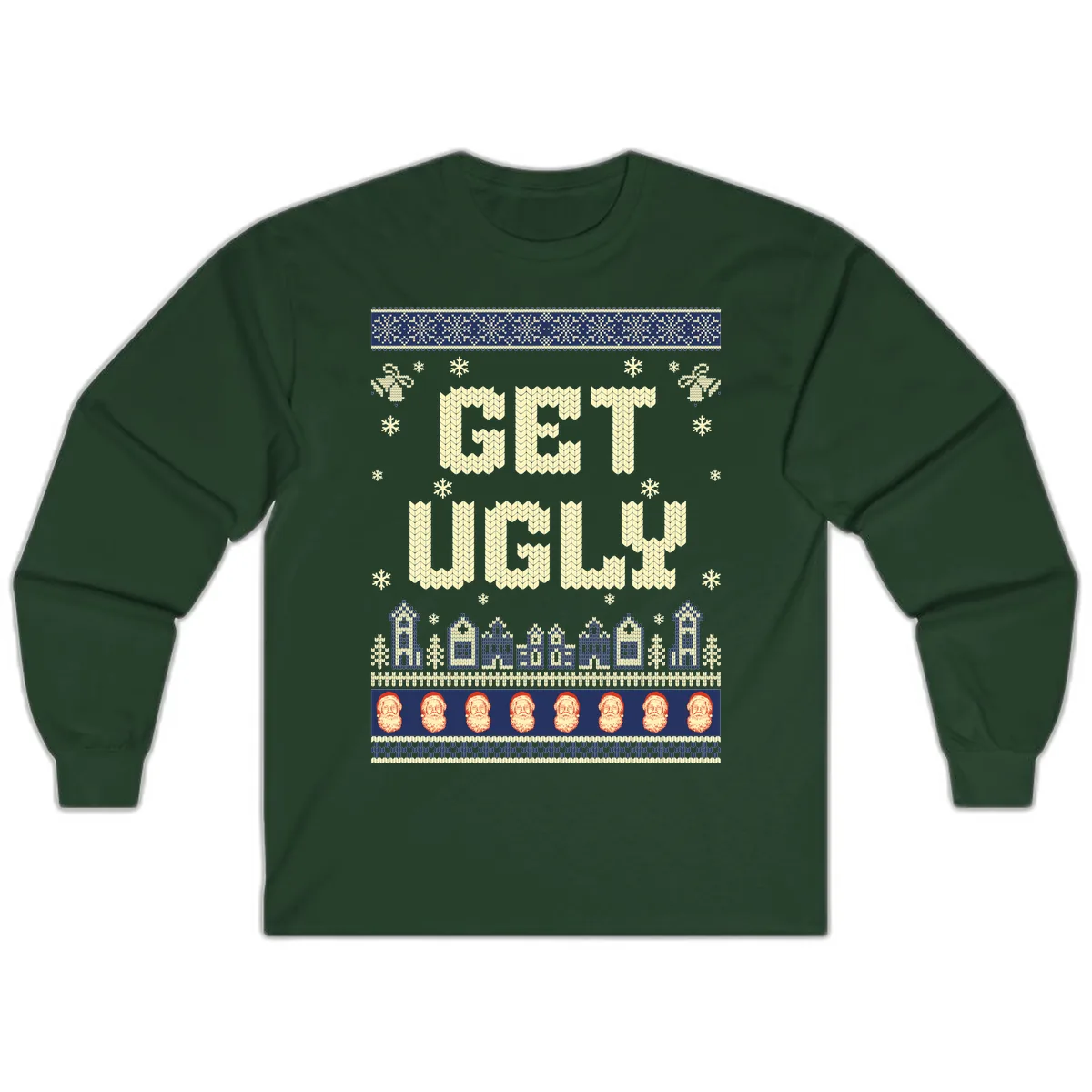 Get Ugly Christmas Sweater Design Long Sleeve in Forest Green