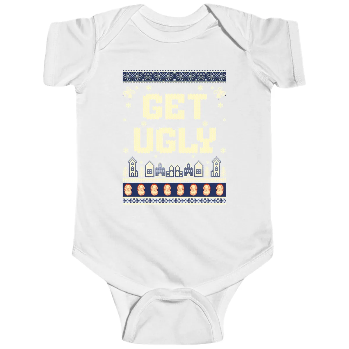 Get Ugly Christmas Sweater Design Baby Onesie in White