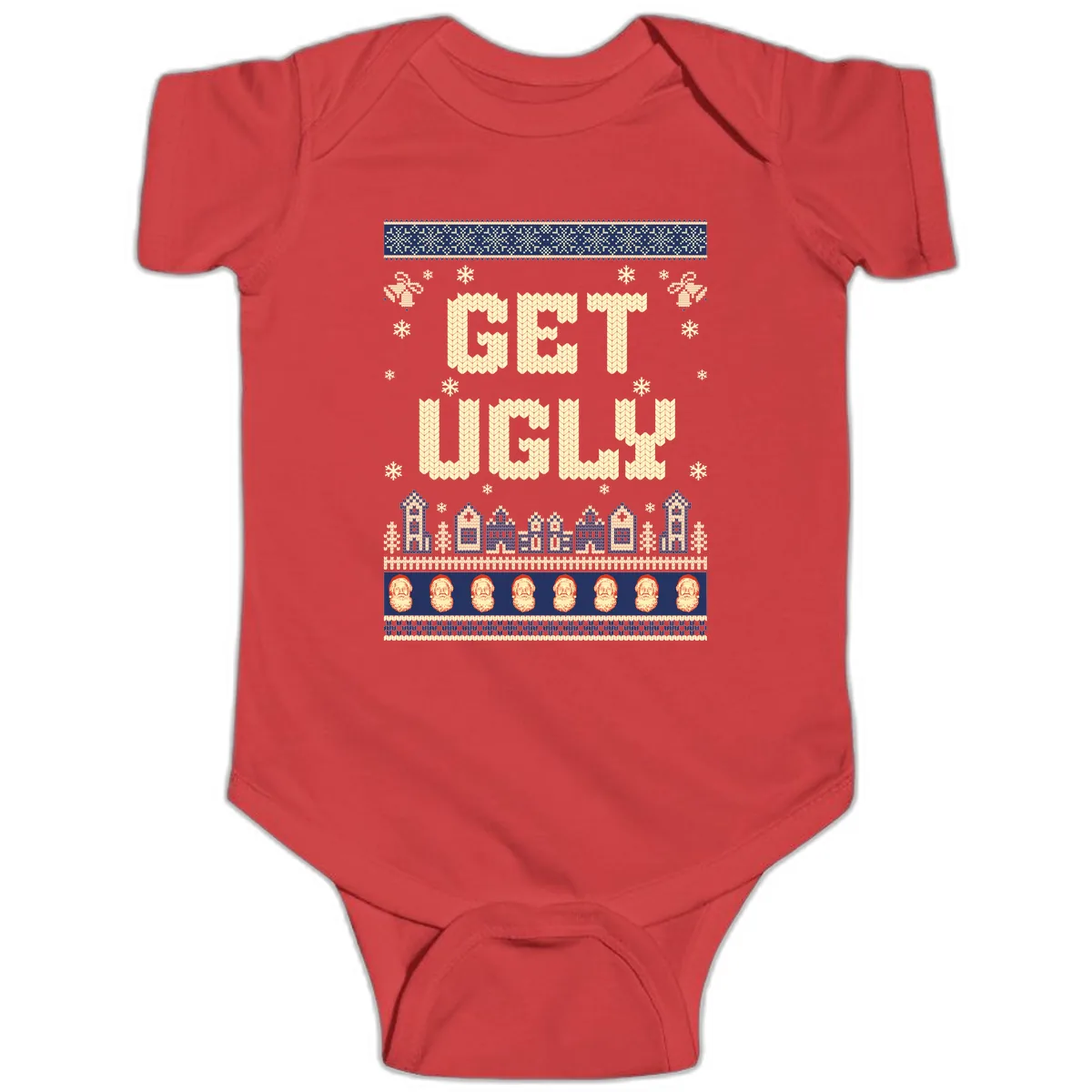 Get Ugly Christmas Sweater Design Baby Onesie in Red