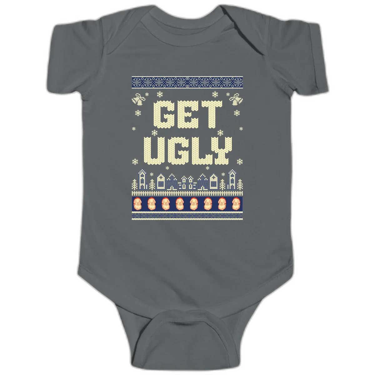 Get Ugly Christmas Sweater Design Baby Onesie in Charcoal